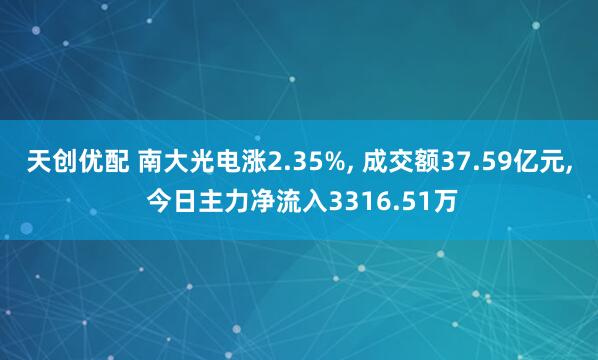 天创优配 南大光电涨2.35%, 成交额37.59亿元, 今日主力净流入3316.51万